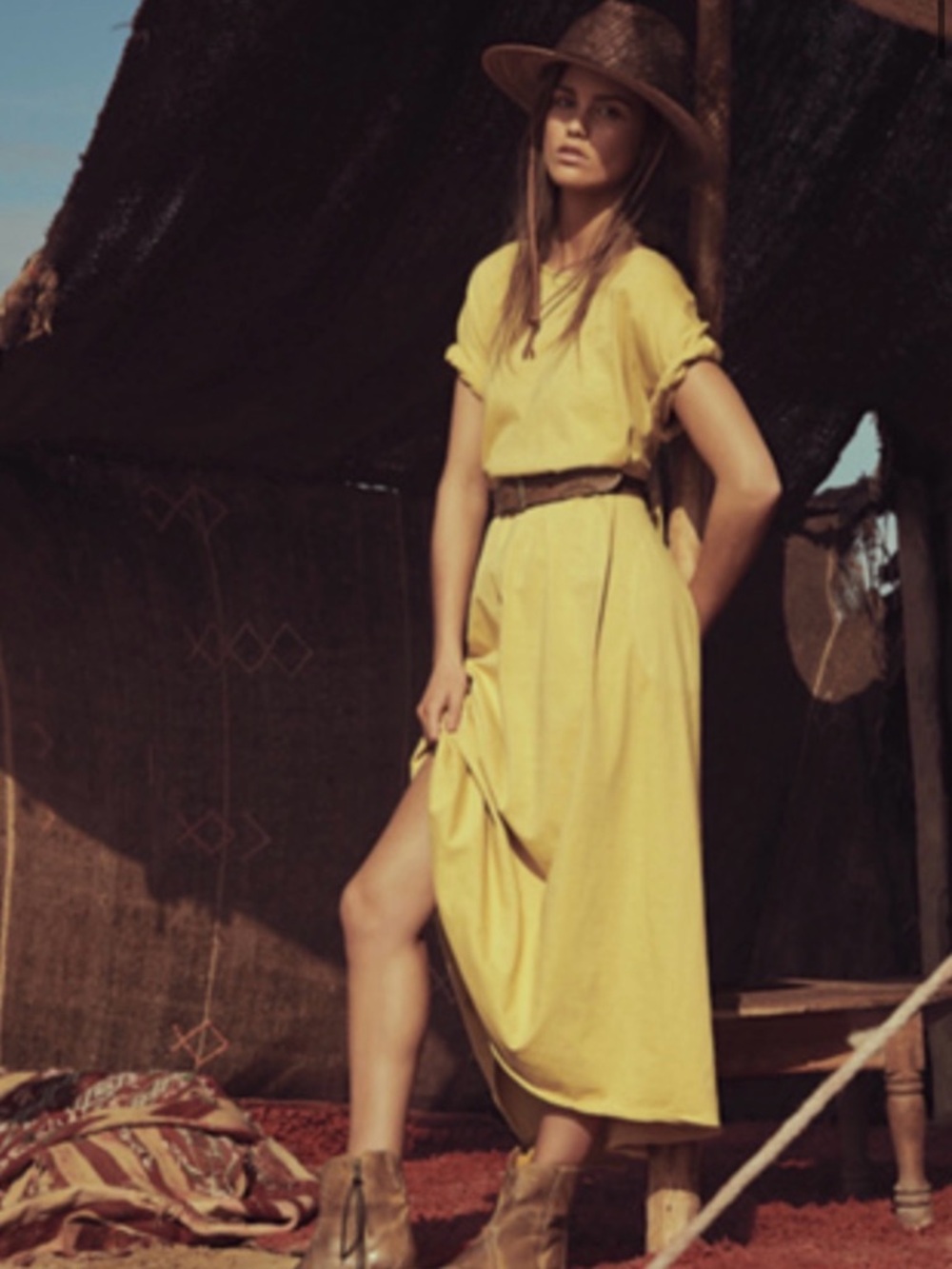 Free People Sunlit Yellow Maxi Dress with Belt